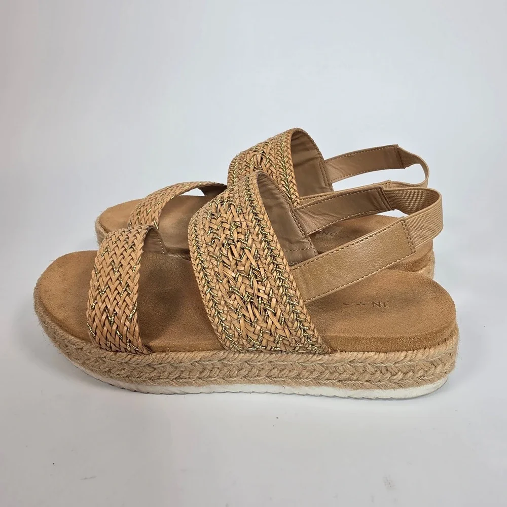 Sun + Stone Karli Sandals Womens 9M Tan Gold Espadrille Platform Boho Festival